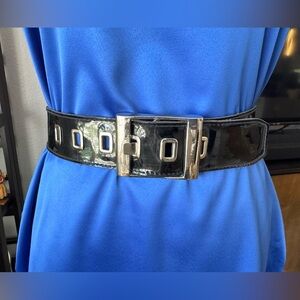 Calderon Black Patent Leather Belt with Silver Buckle